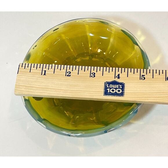 Vintage Murano Art Glass Camer MCM Yellow Blue Small Footed Bowl - Picture 14 of 15